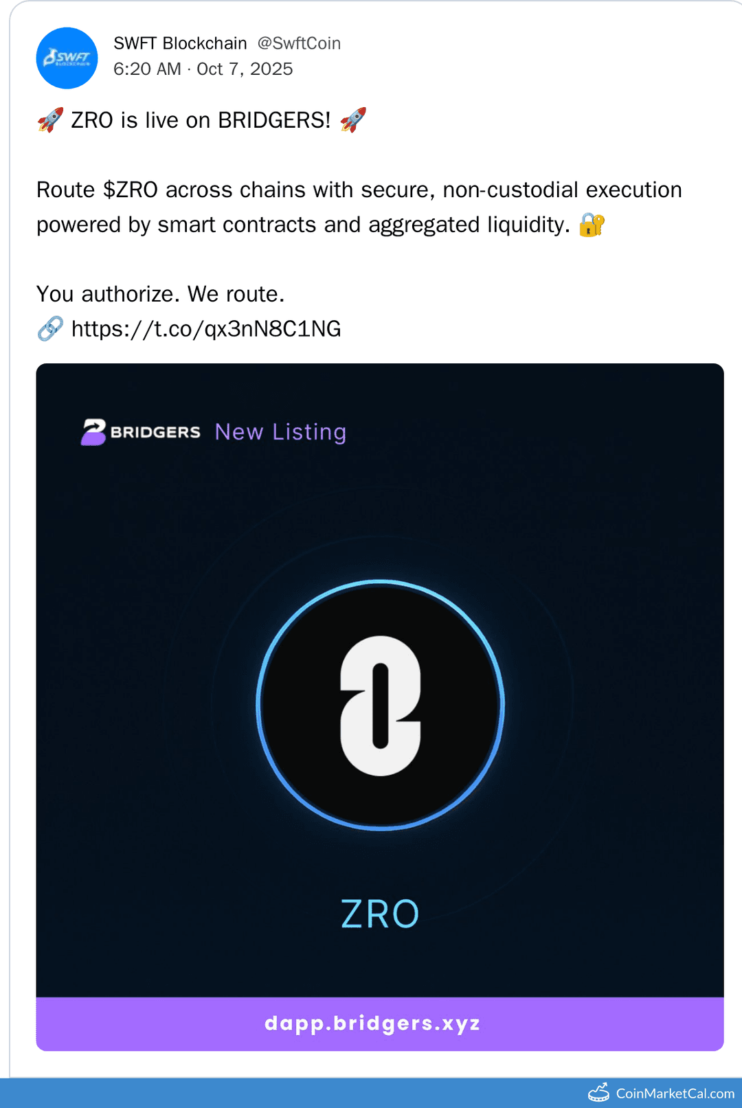 LayerZero (ZRO) ZRO on Bridgers Integration