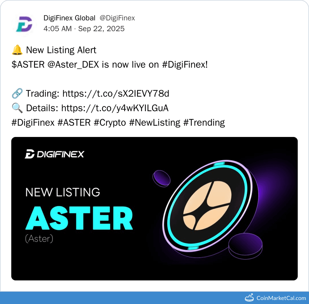 DigiFinex Listing of Aster (ASTER)