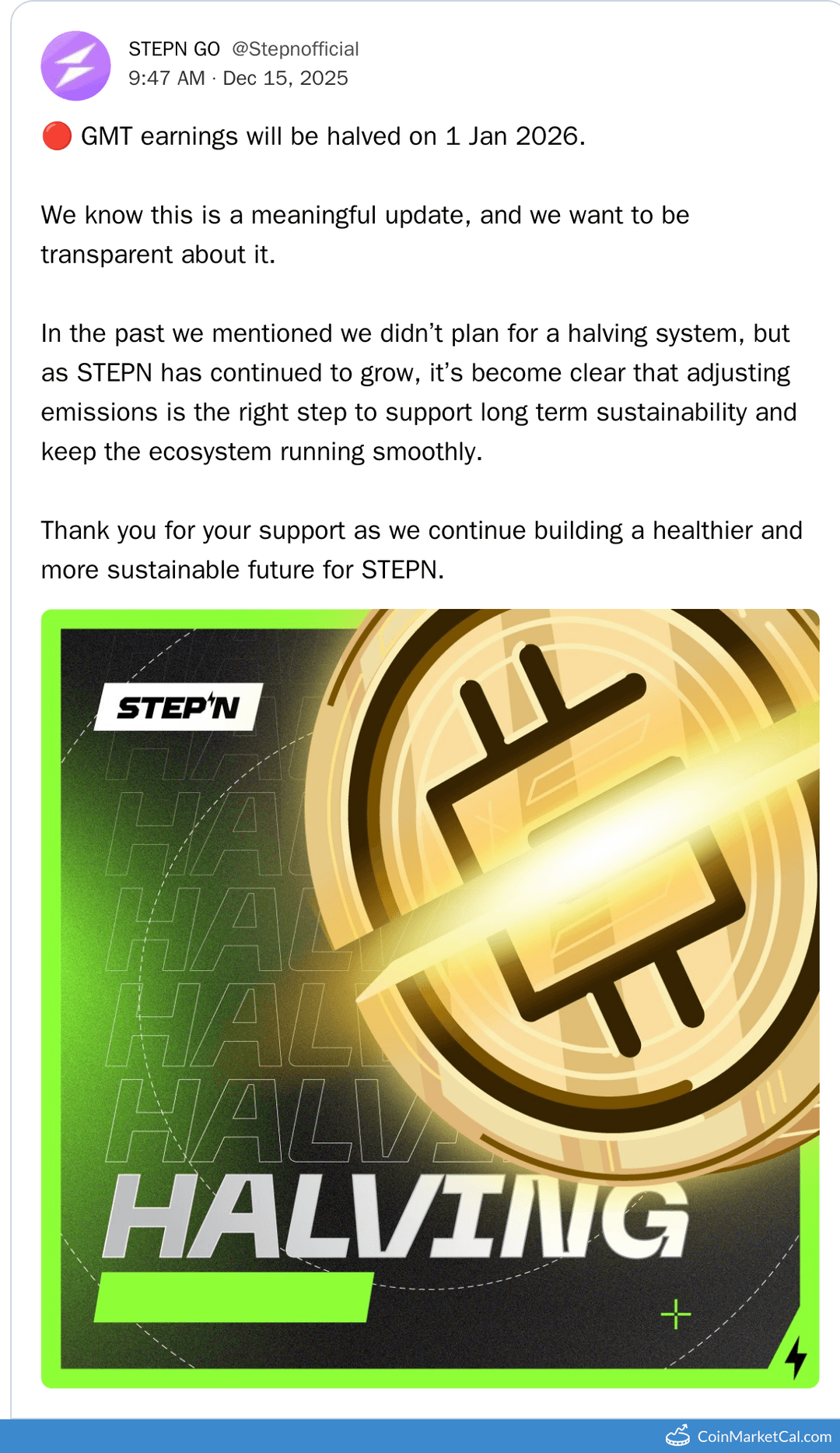 STEPN GMT Earnings Halving