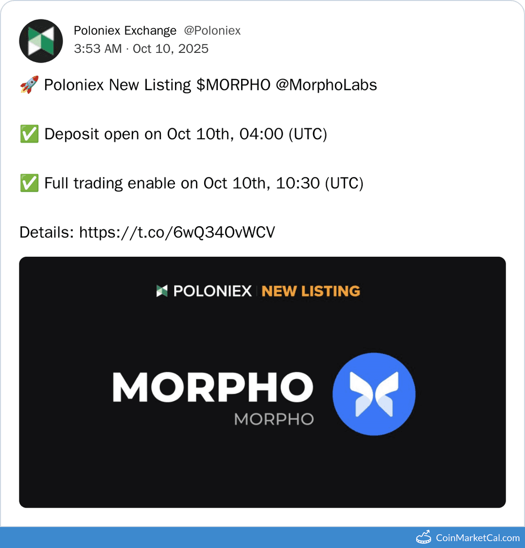 Poloniex Listing Morpho (MORPHO) on Oct 10, 2025