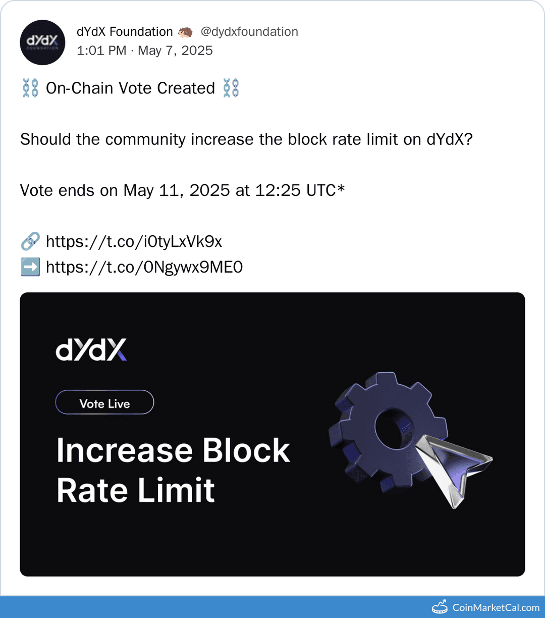 dYdX Block Rate Limit Vote Ends