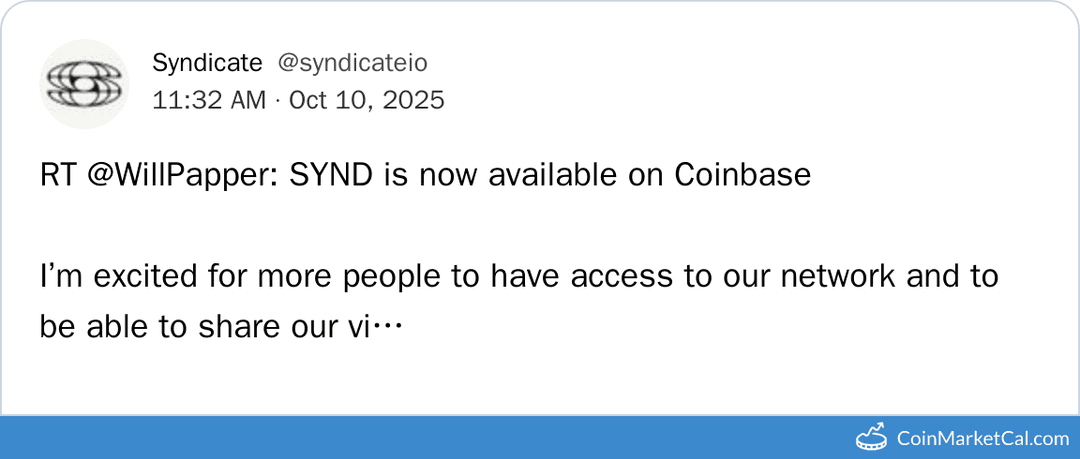 Syndicate (SYND) Coinbase Listing October 10, 2025