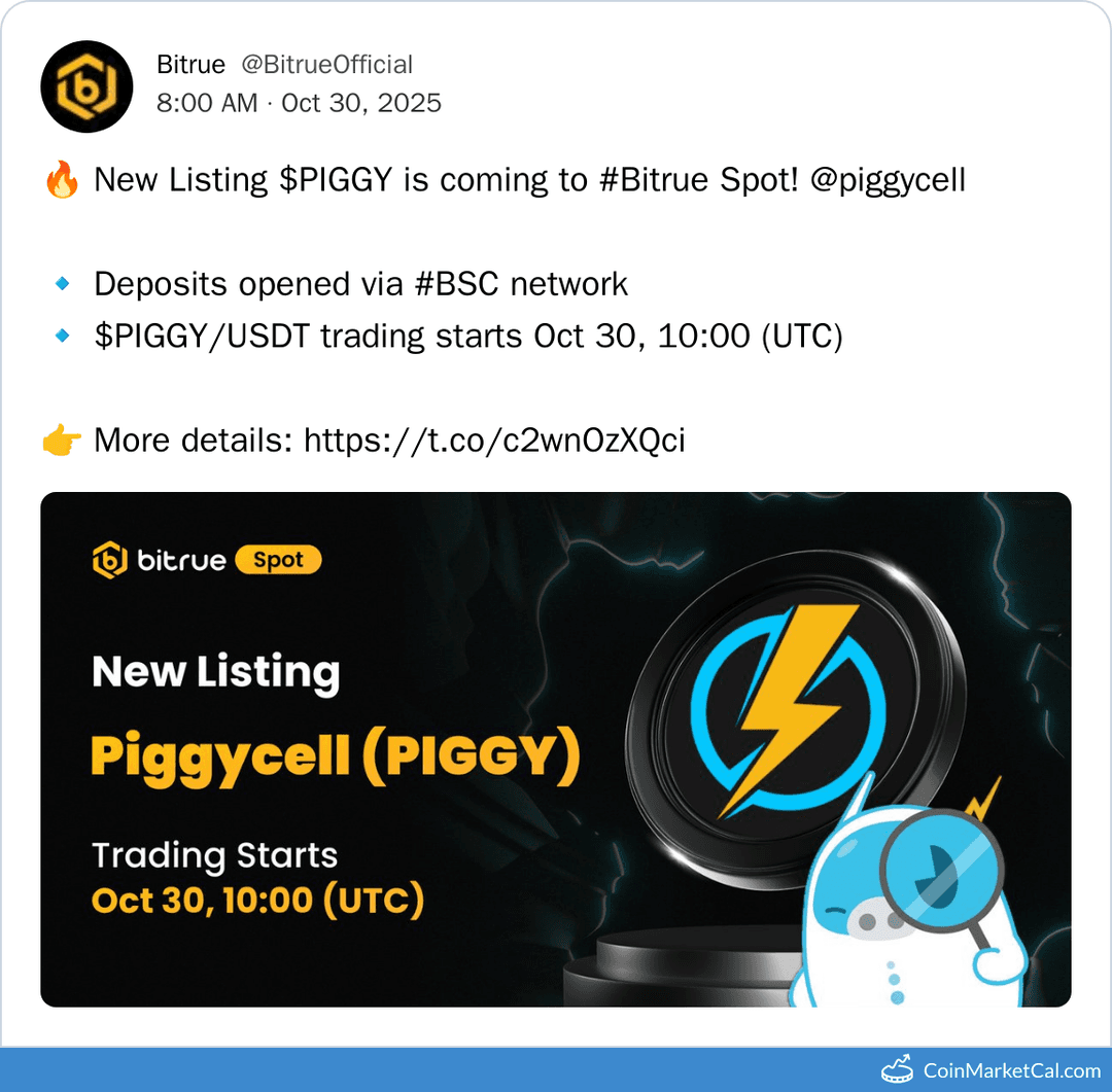 Bitrue Listing Piggycell (PIGGY) on PIGGY/USDT Pair
