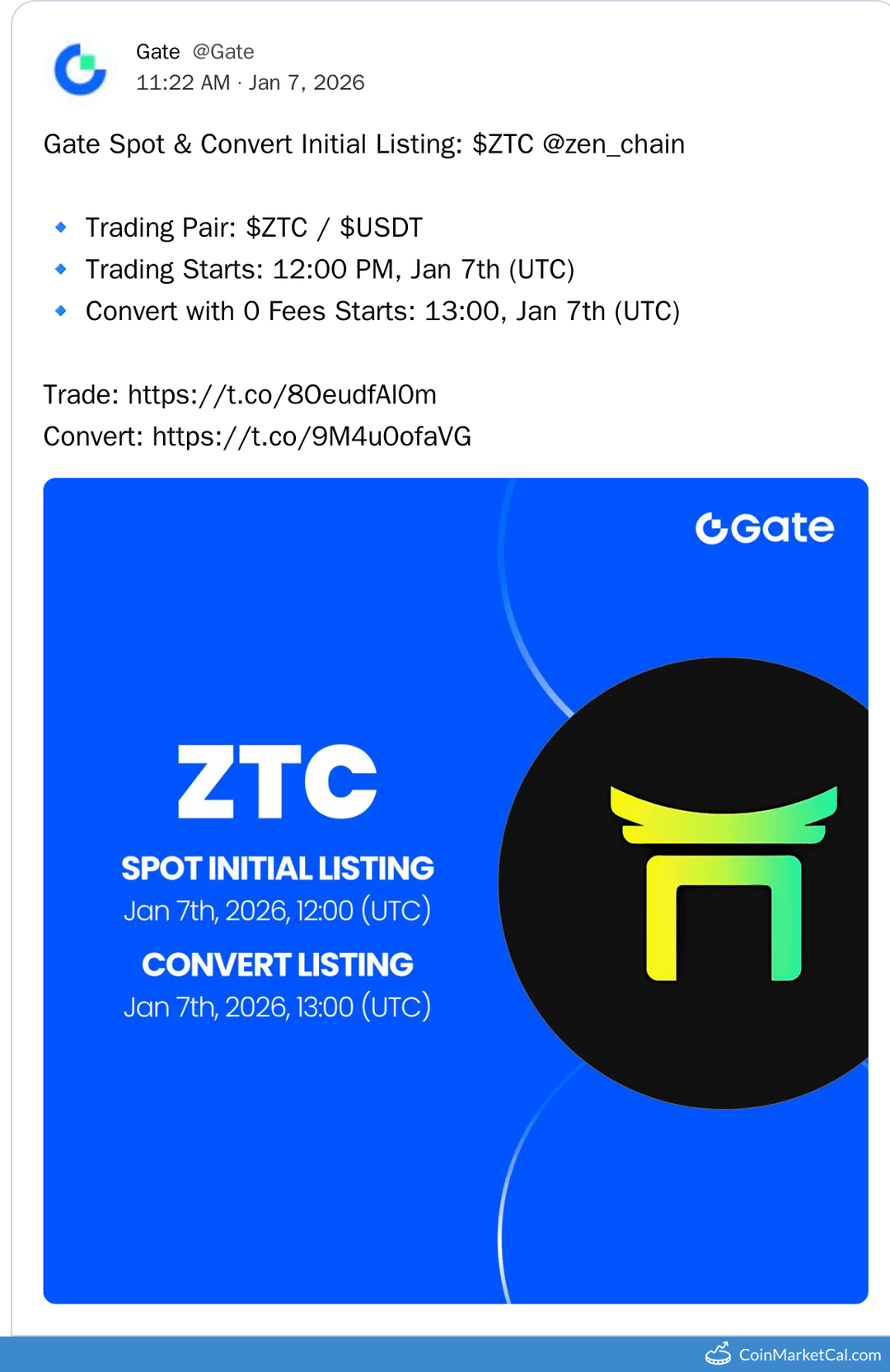 Gate.io Listing of ZenChain (ZTC)