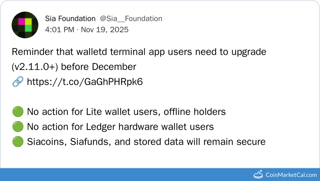 Sia (Walletd) Upgrade Deadline