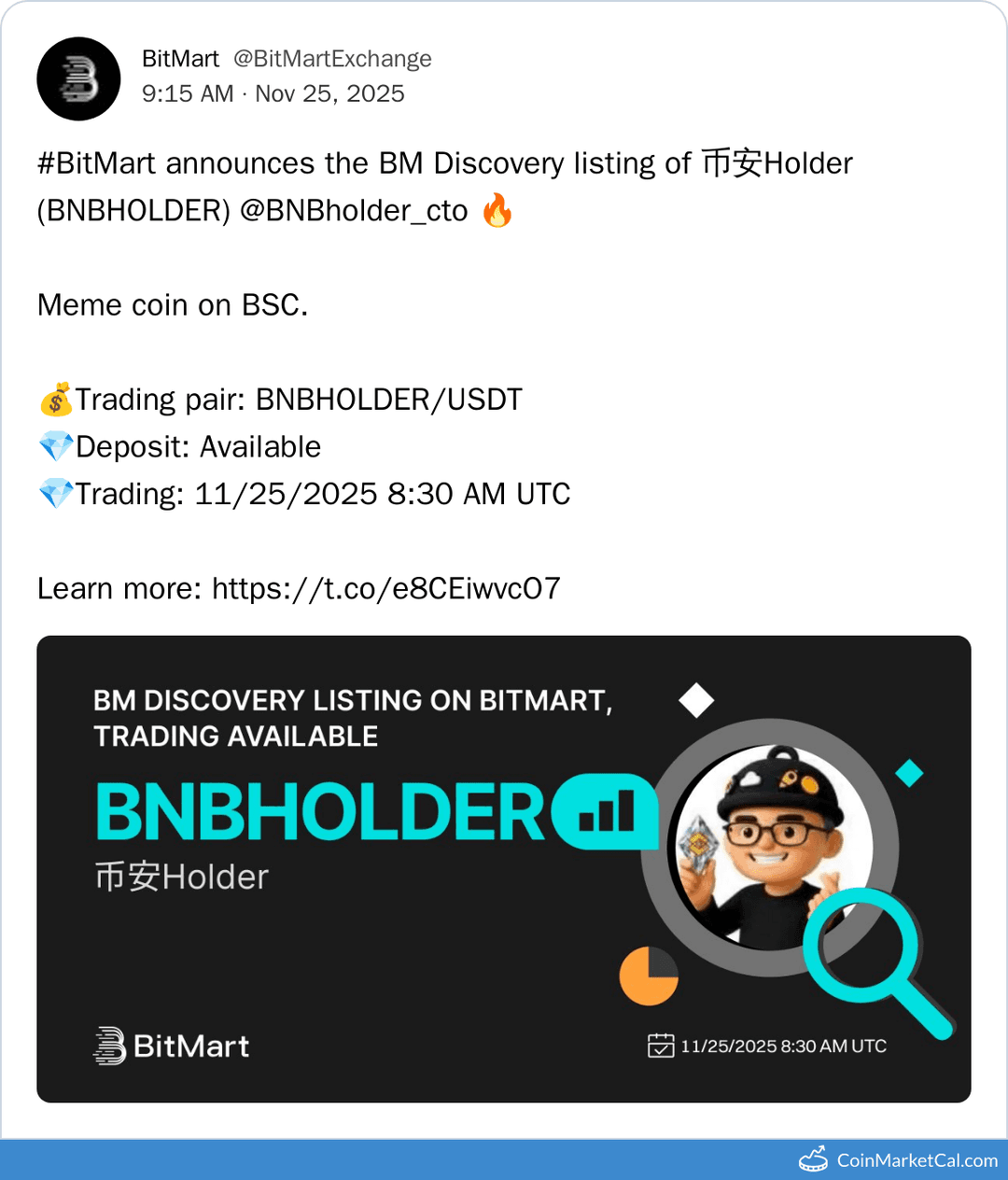 BitMart Listing for 币安Holder
