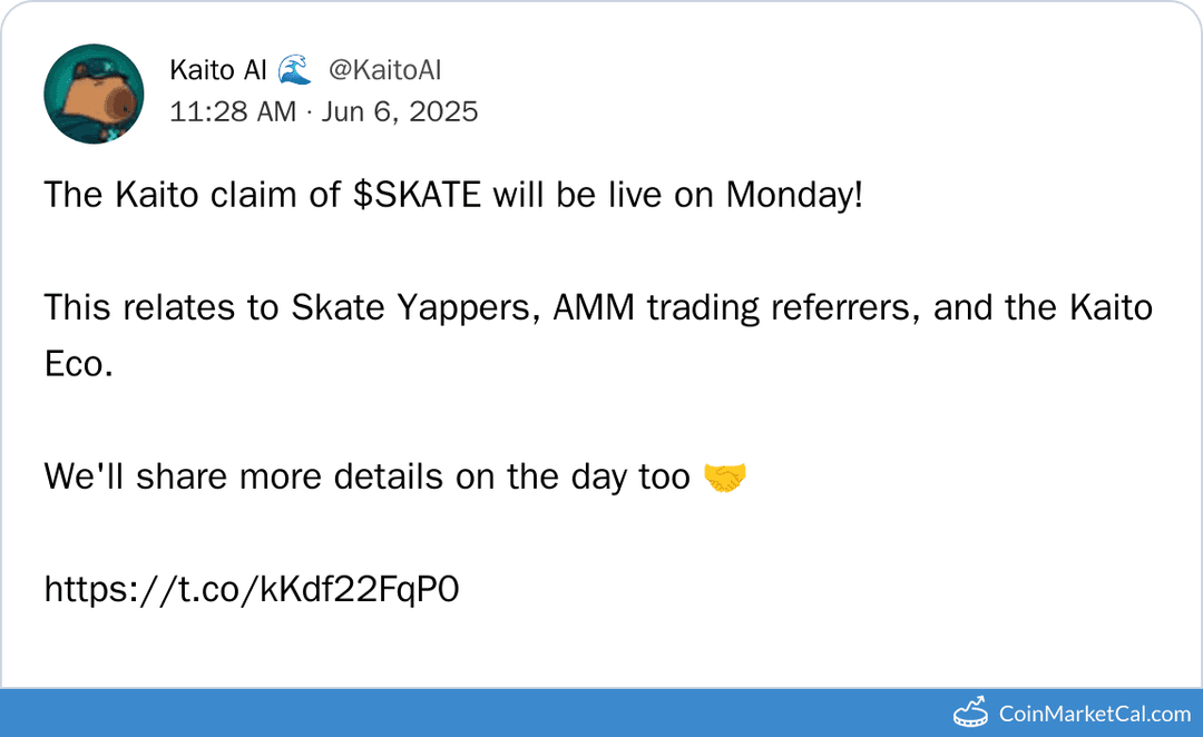 SKATE Token Claim Goes Live