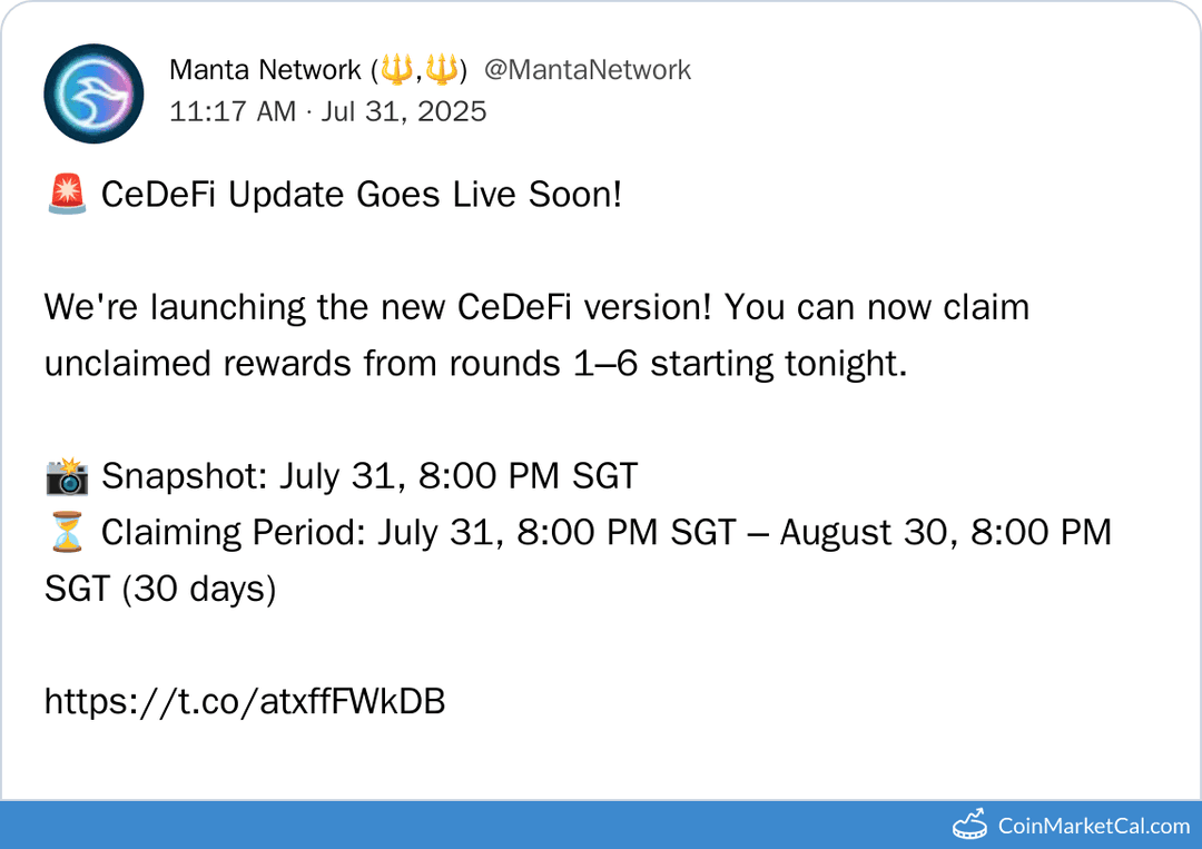 Manta Network CeDeFi Update Goes Live