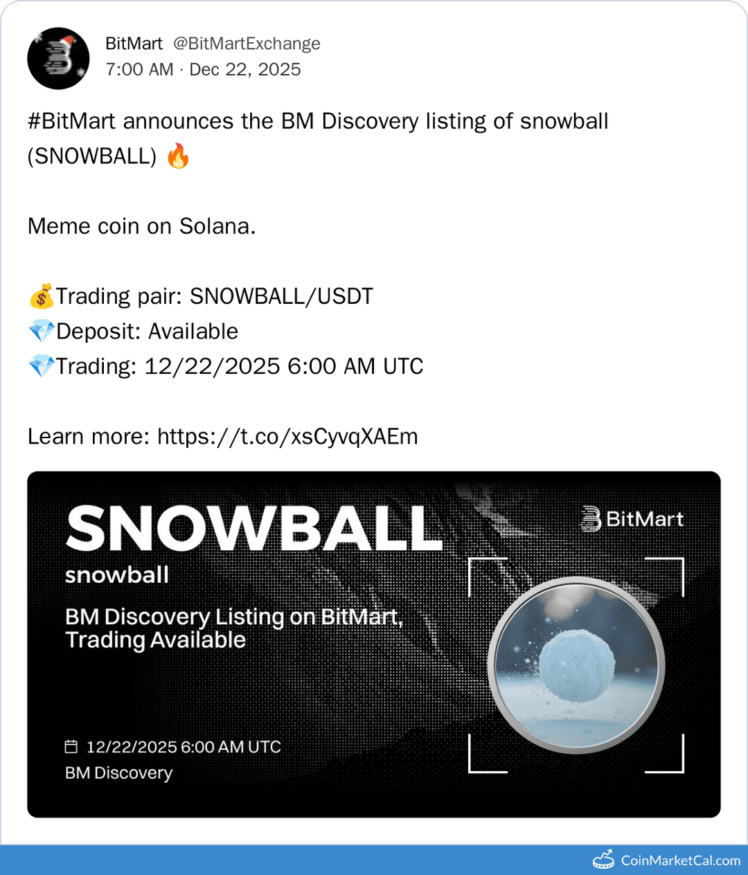BitMart Listing of Snowball (SNOWBALL)