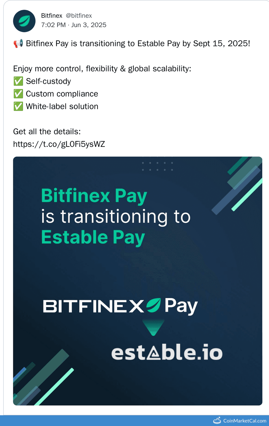 Bitfinex Pay Transition to Estable Pay