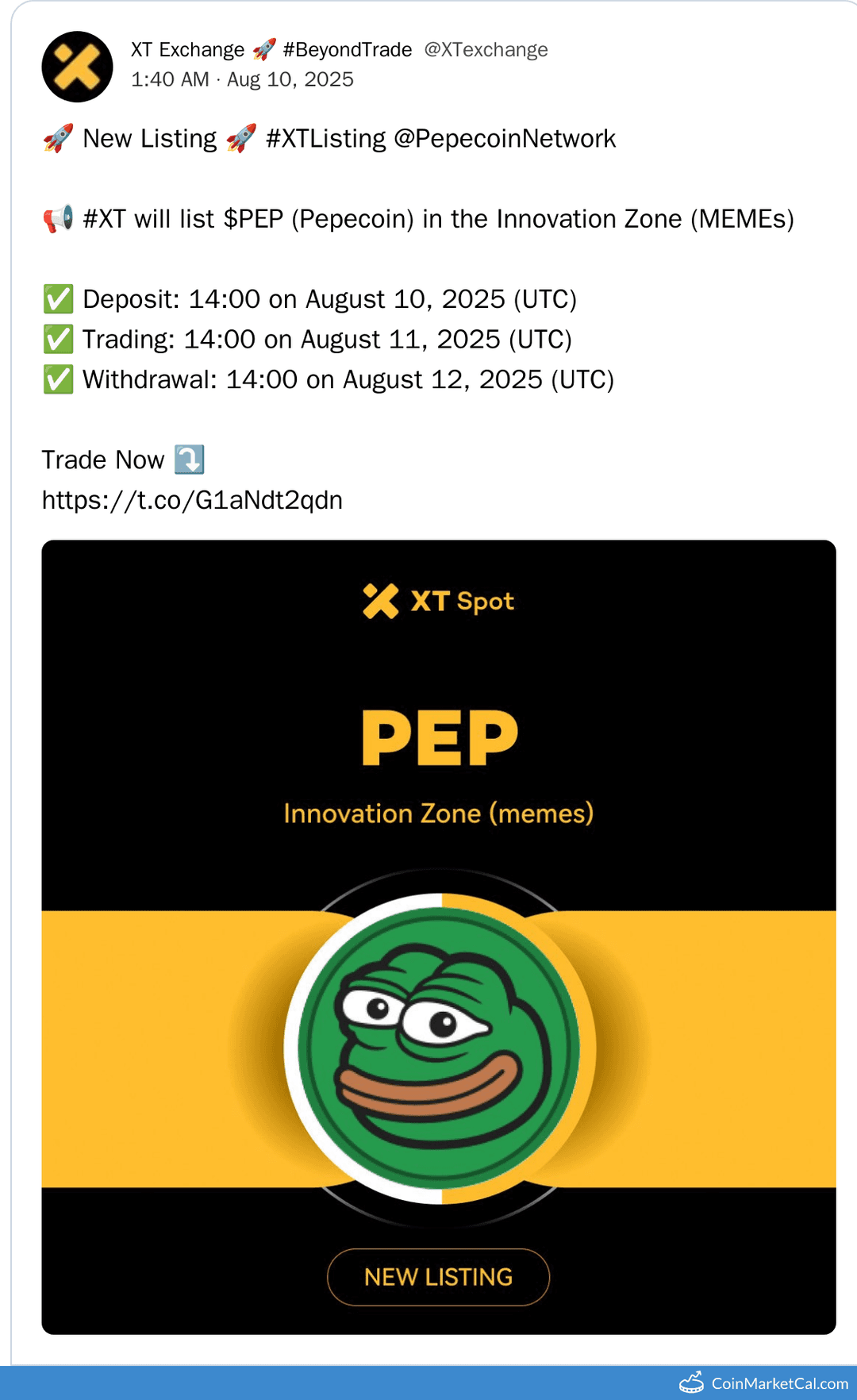 Pepecoin ($PEP) Listing on XT Exchange