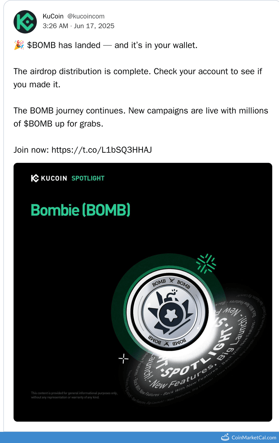 Bombie (BOMB) Airdrop Distribution