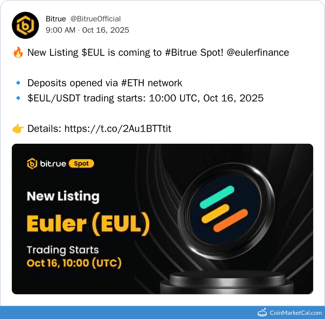Bitrue Listing Euler (EUL) Token