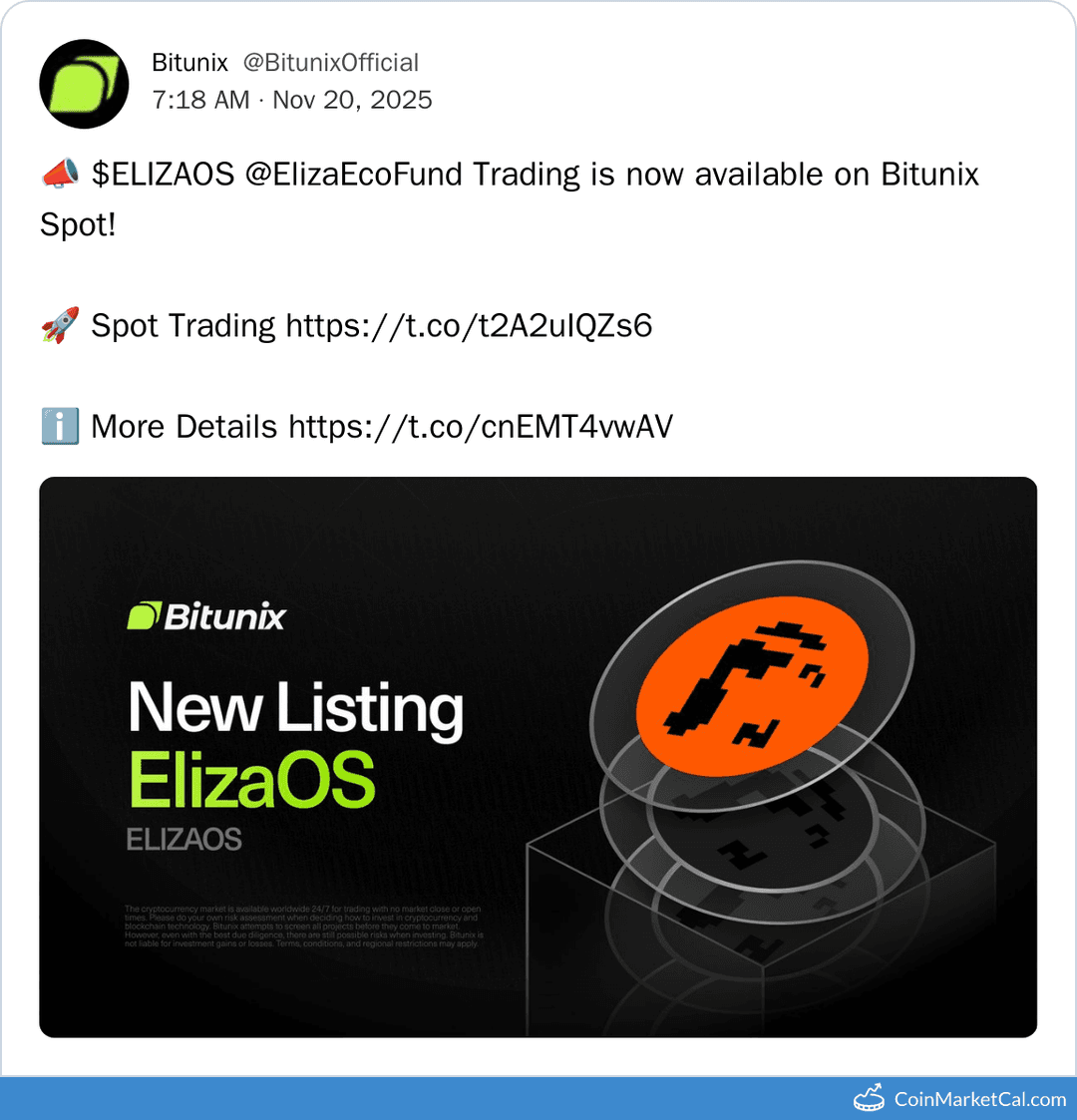 Bitunix Listing elizaOS (ELIZAOS)