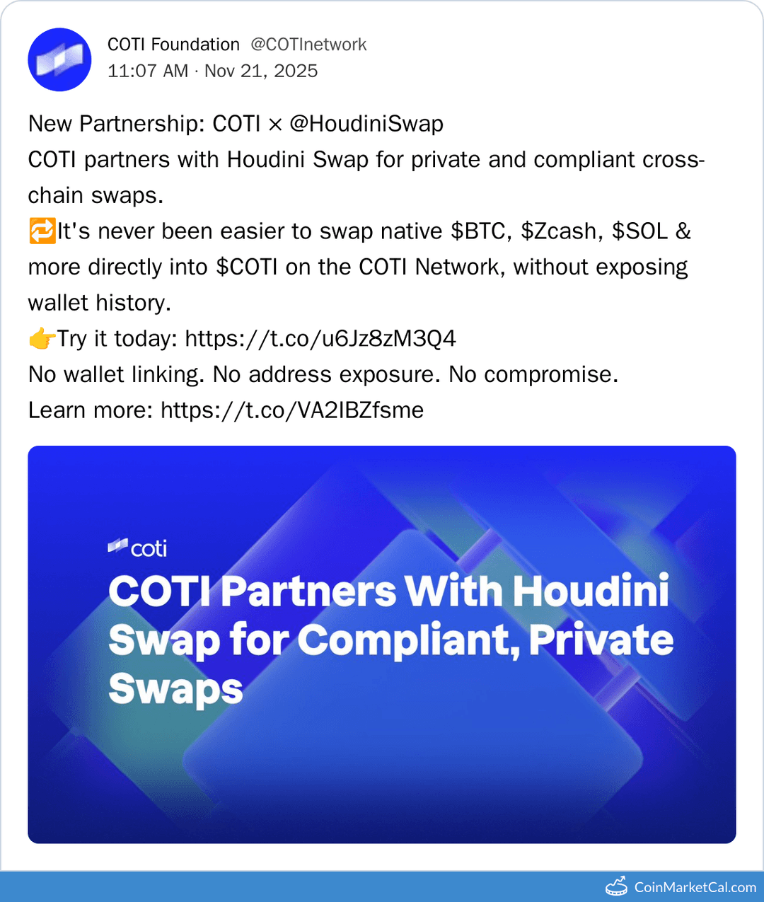 COTI & Houdini Swap Partnership