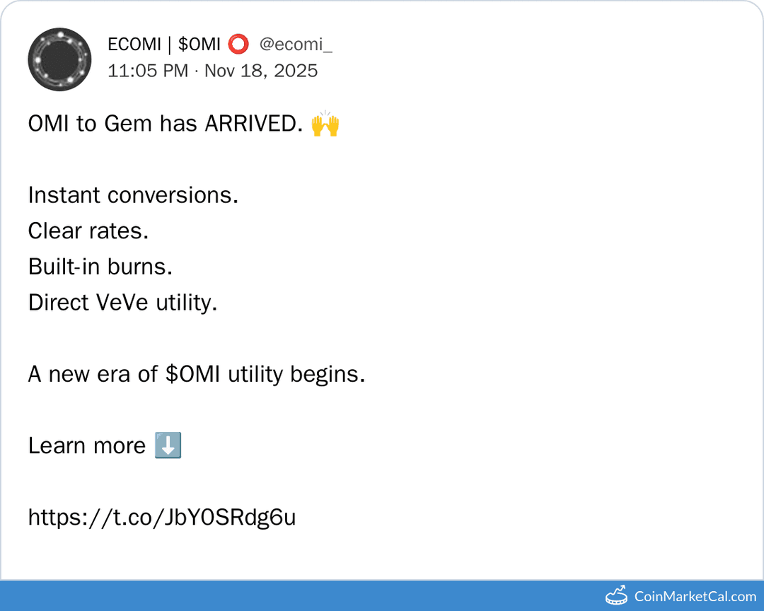 ECOMI (OMI) to VeVe Gem Conversion