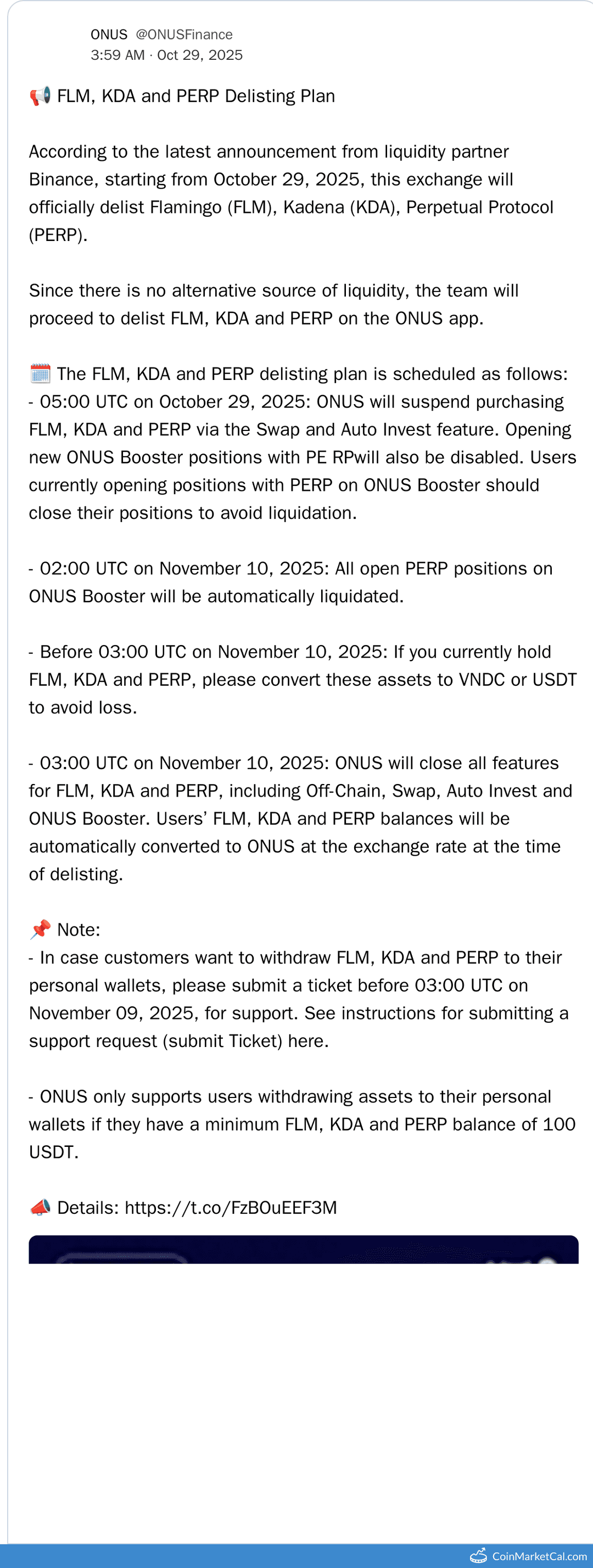 ONUS Delisting Multiple Coins