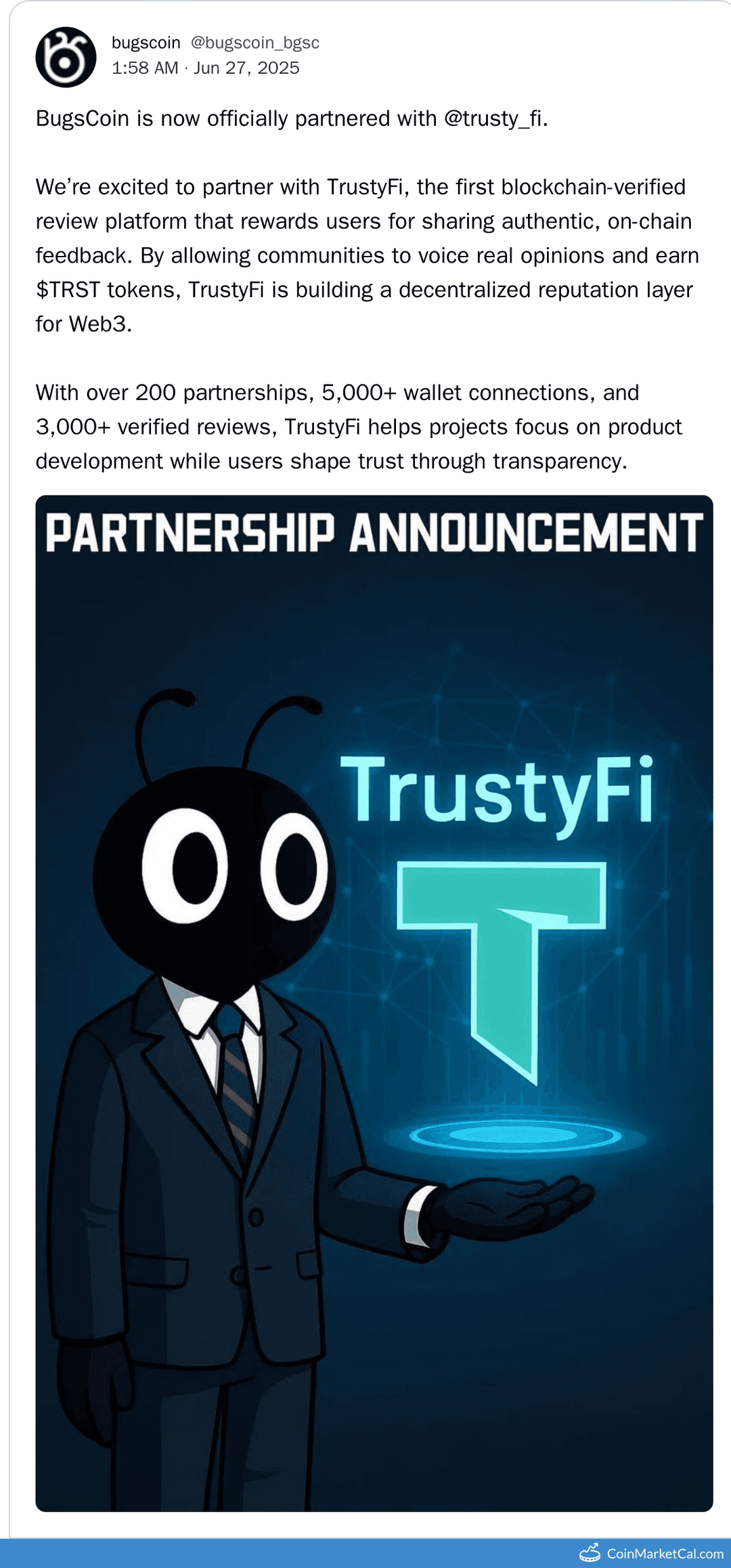 BugsCoin x TrustyFi Partnership Announcement