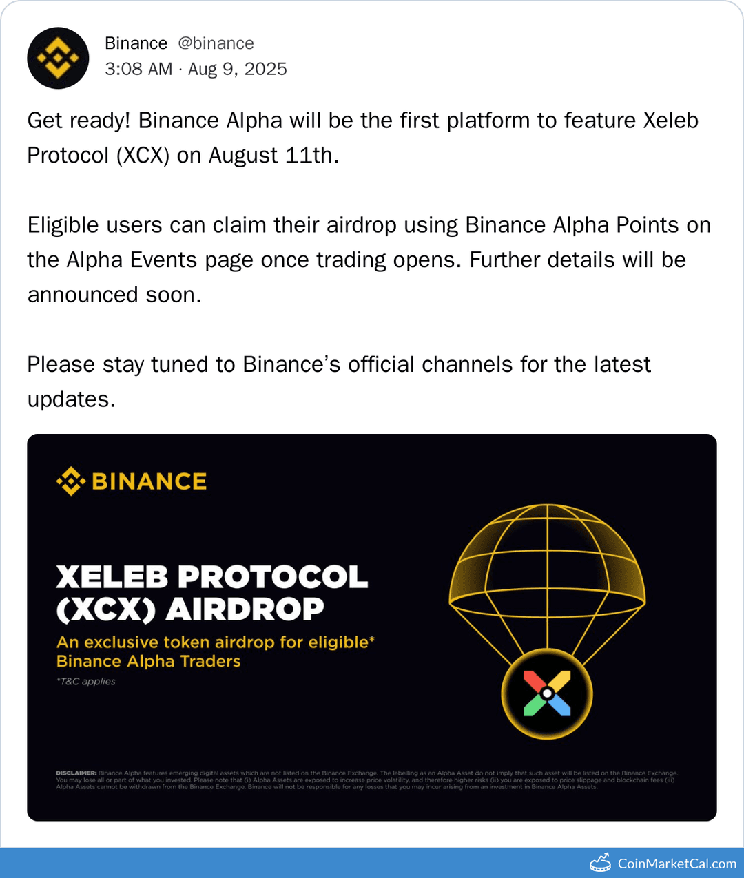 Xeleb Protocol (XCX) Airdrop Launch on Binance Alpha