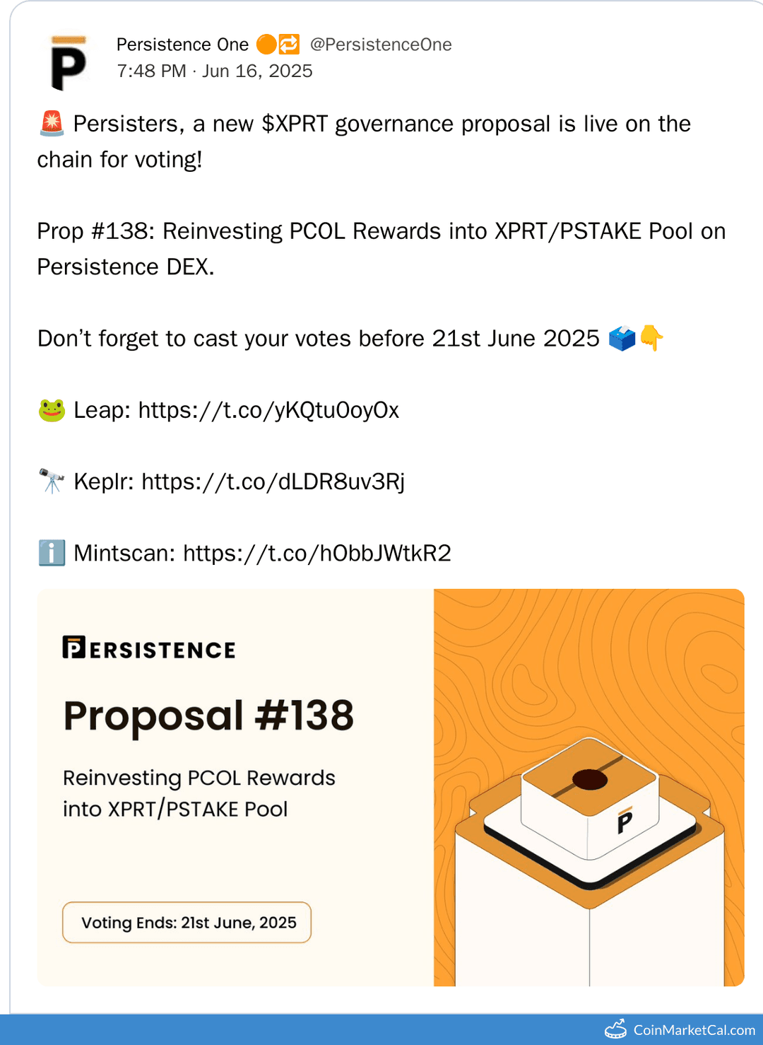 Governance Proposal #138 Voting Deadline