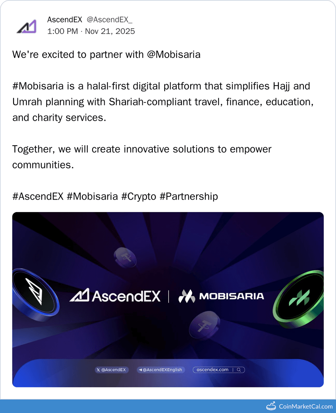 AscendEX & Mobisaria Partnership for Halal Hajj and Umrah Solutions