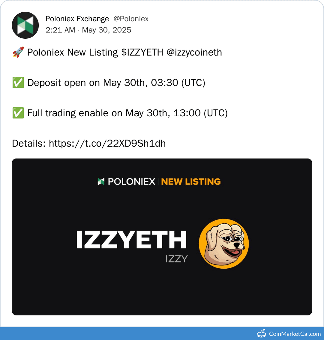 Poloniex Lists IZZYETH