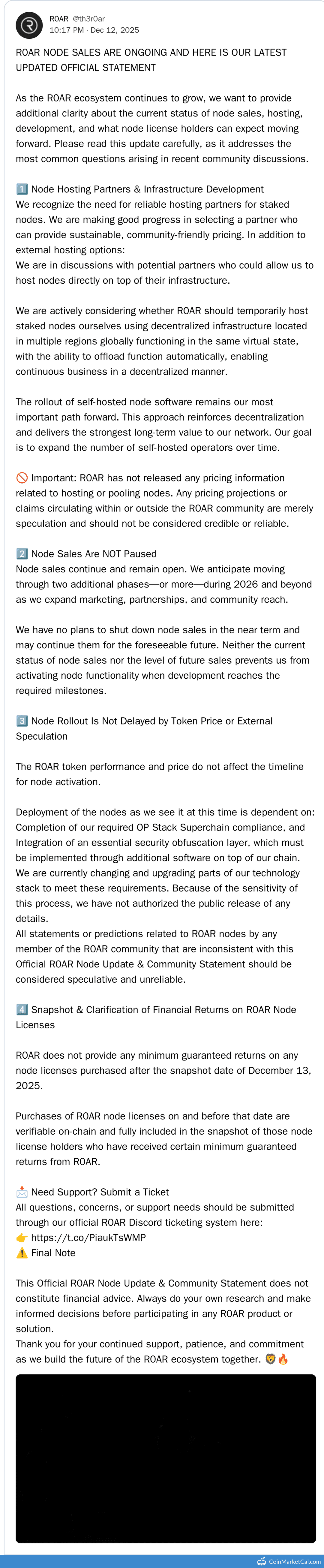 R0AR Token Node Sale Status Update