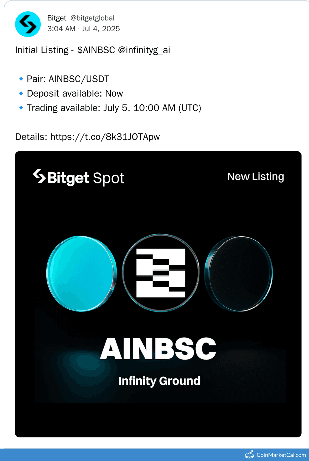 $AINBSC Listing on Bitget