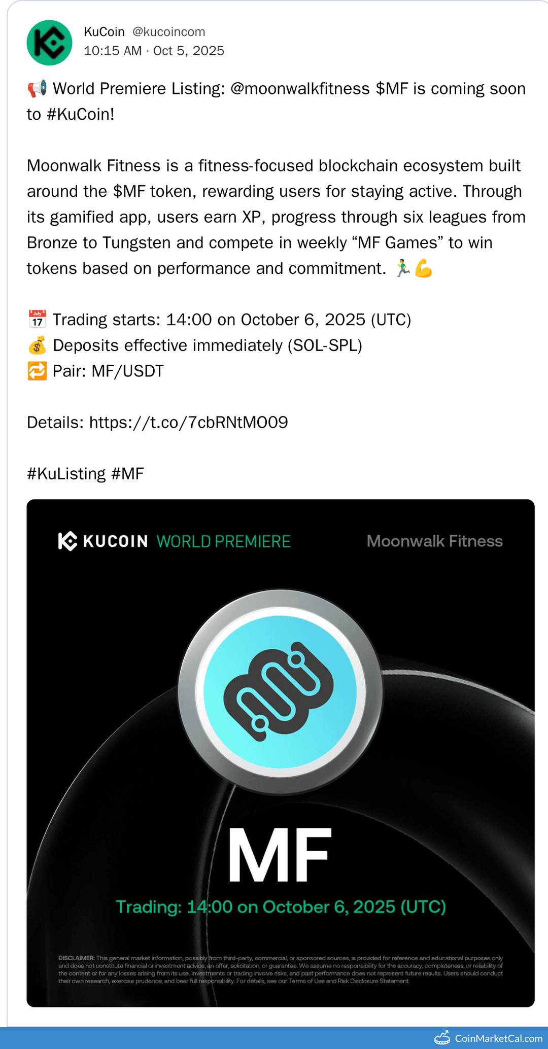 KuCoin Listing Moonwalk Fitness