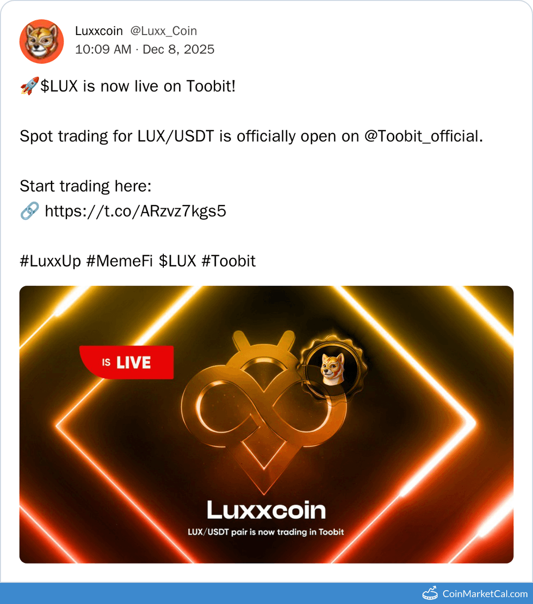 Luxxcoin Toobit Listing