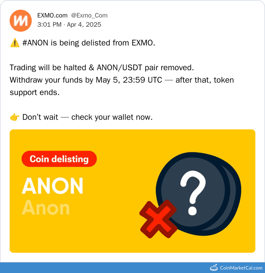 ANON Delisting from EXMO