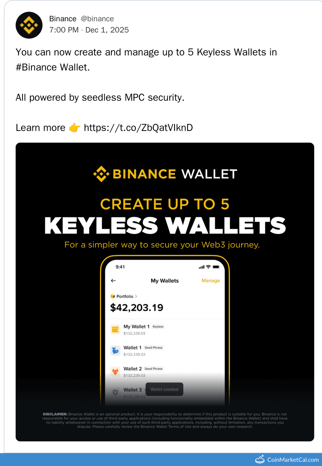 Binance Keyless Wallets Support