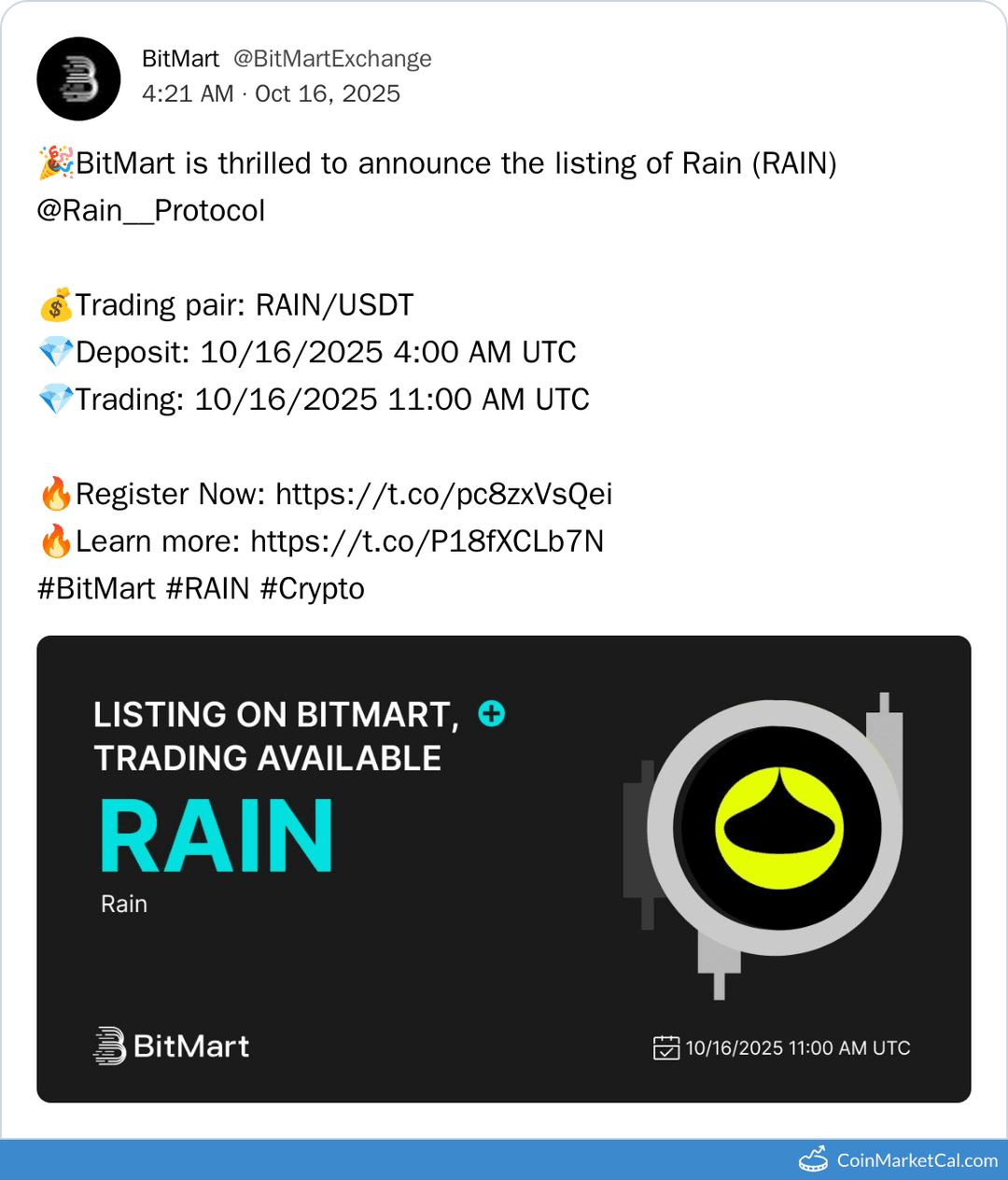 BitMart Listing Rain Protocol