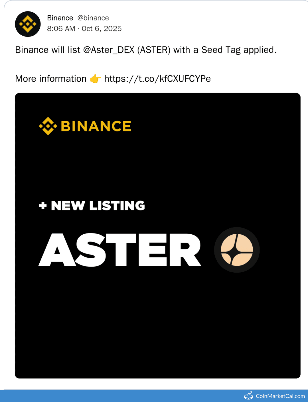 Binance Listing Aster (ASTER) on October 6, 2025