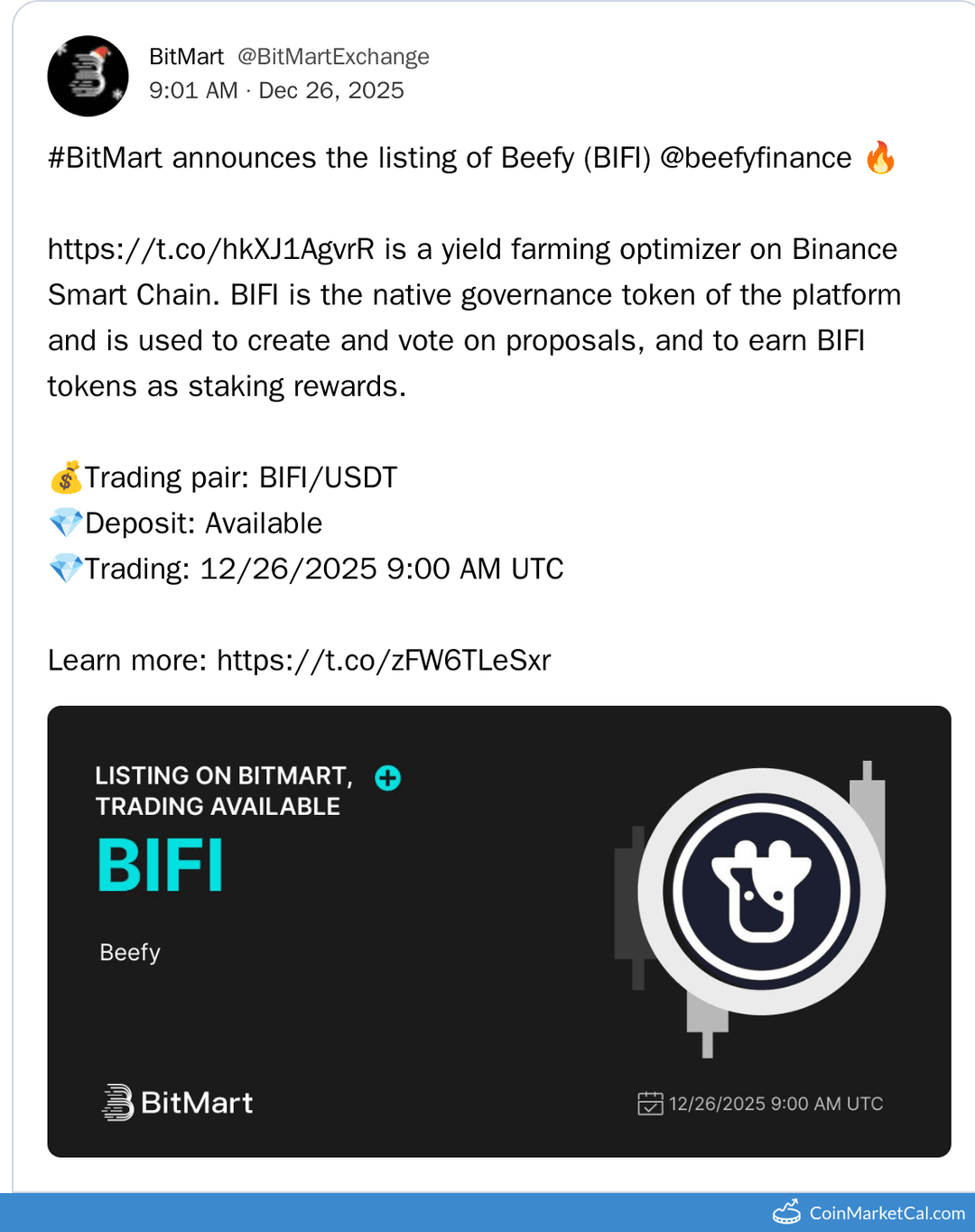 BitMart Listing of Beefy Finance (BIFI)