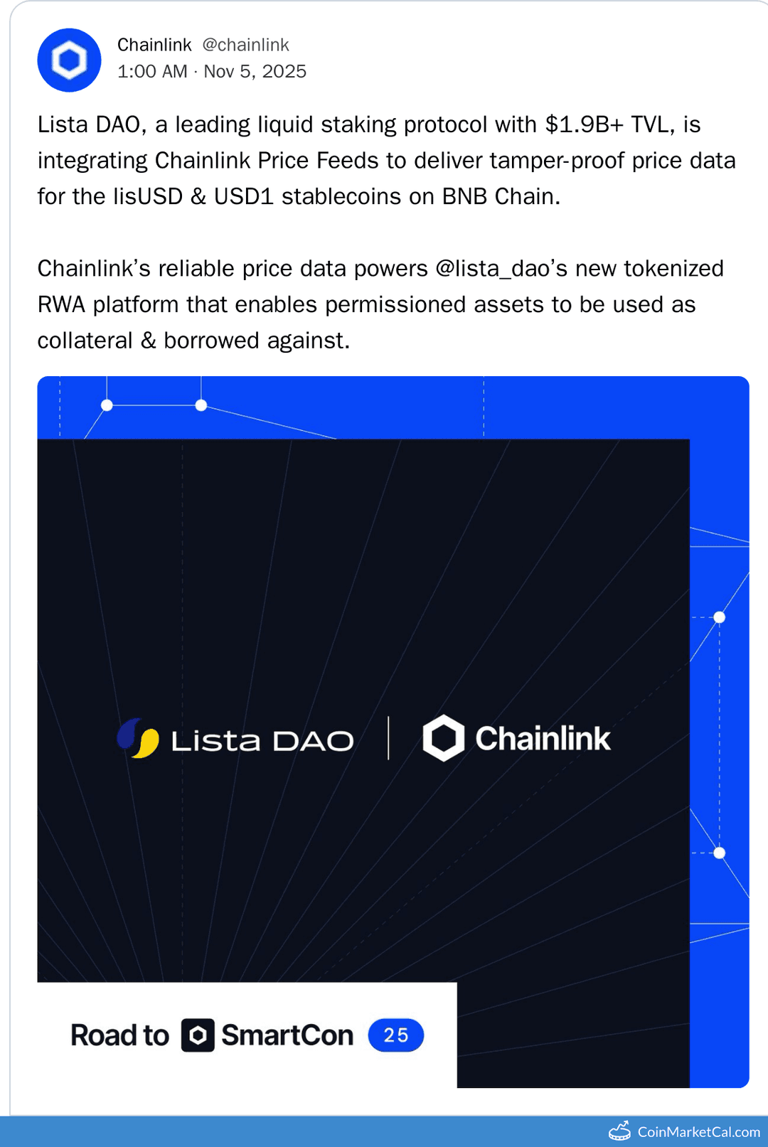 Chainlink Price Feeds Integration by Lista DAO