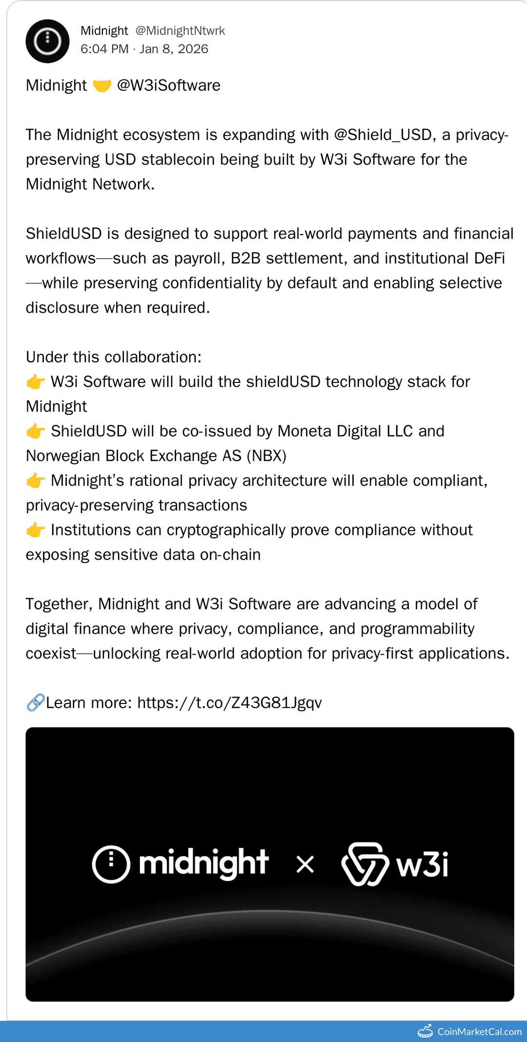 Midnight & W3iSoftware Partner on ShieldUSD