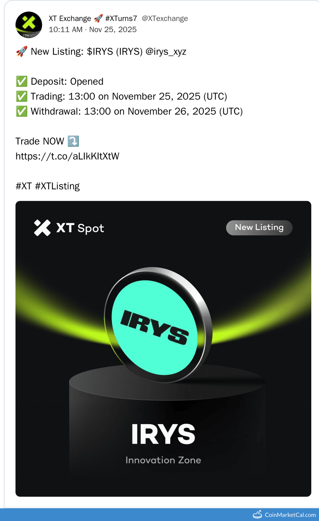 XT.COM IRYS Listing