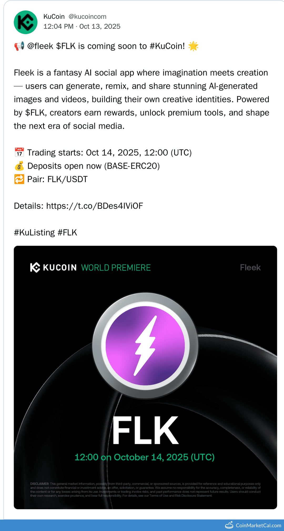 KuCoin Listing Fleek (FLK)