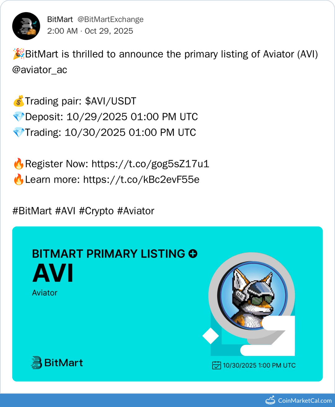 BitMart Listing of Aviator (AVI) Token