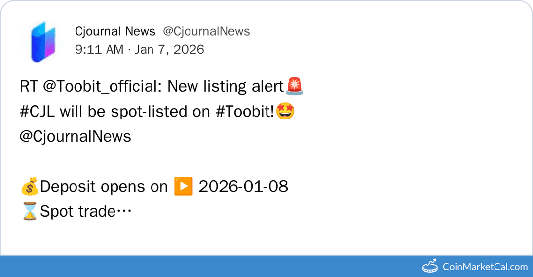 Toobit Listing of Cjournal (CJL) on CJL/USDT Pair