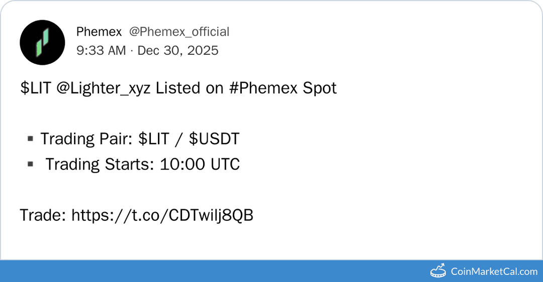Phemex Listing of Lighter (LIT)