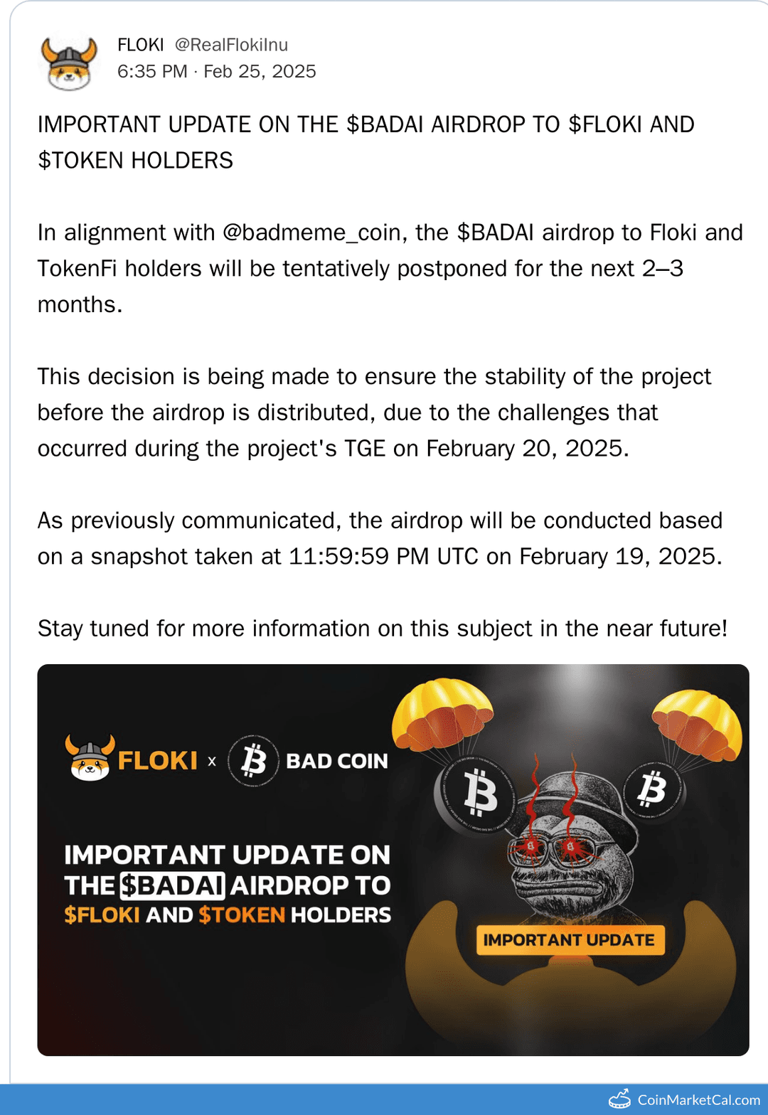 BADAI Airdrop for FLOKI & TOKEN Holders