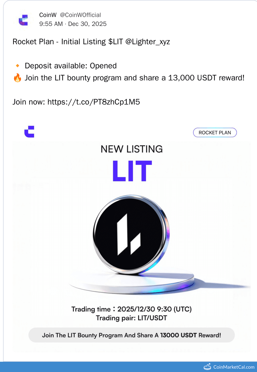 CoinW Listing of Lighter (LIT) with LIT/USDT Pair