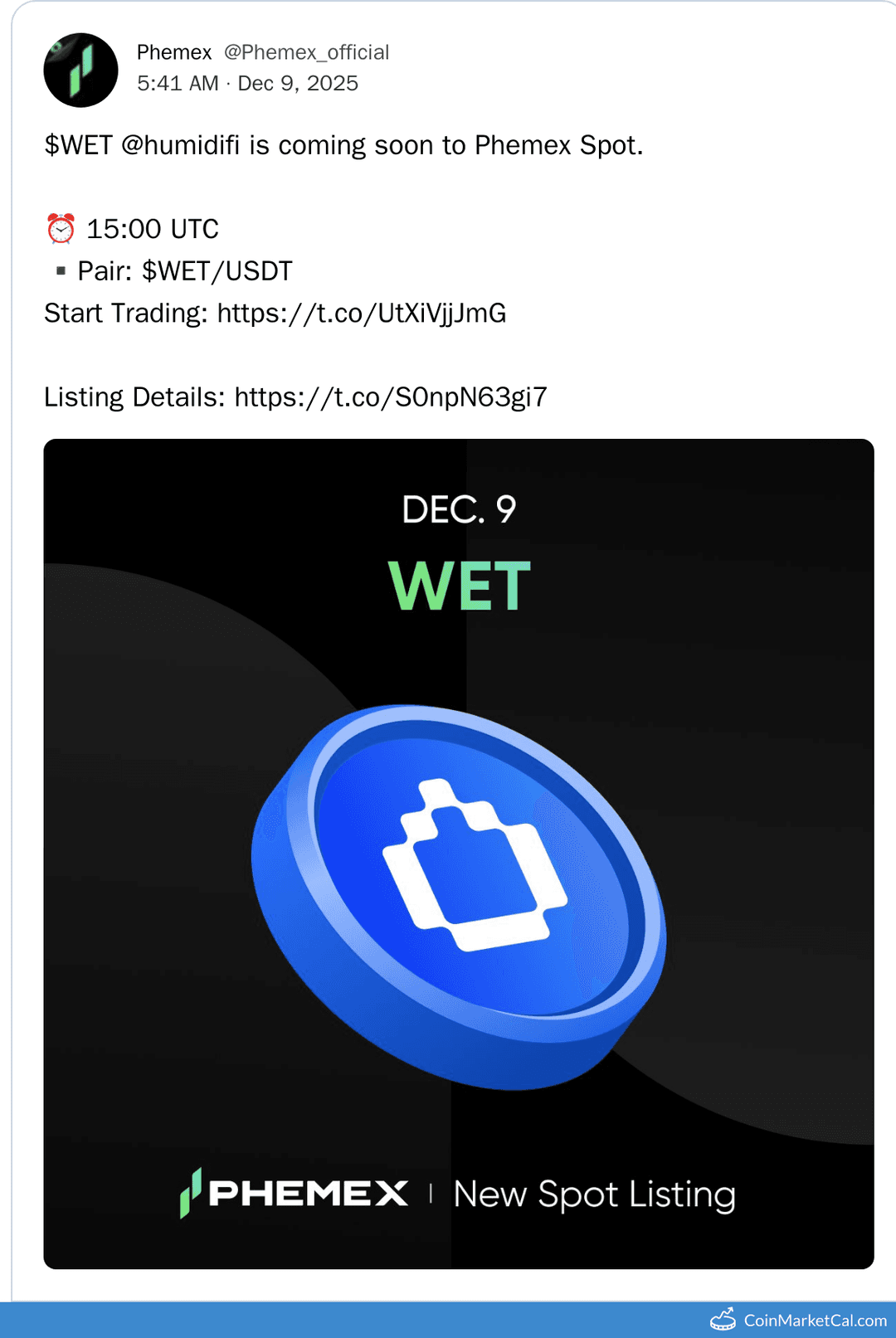Phemex Listing of HumidiFi (WET/USDT)