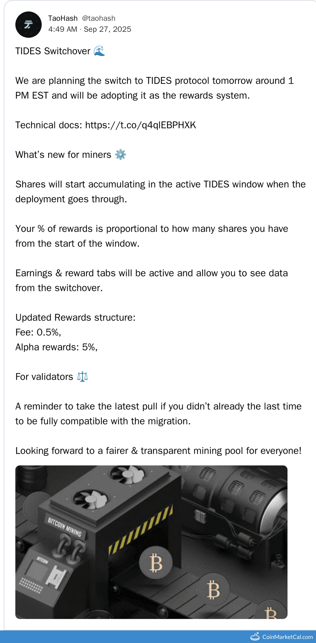 TAOHash Switch to TIDES Protocol