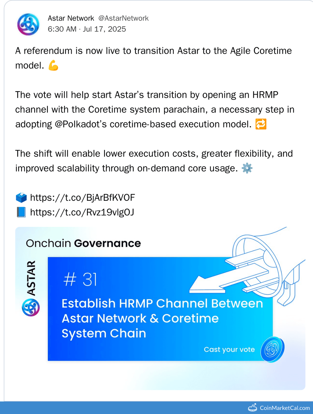 Astar Network Agile Coretime Transition Referendum - Vote Opens