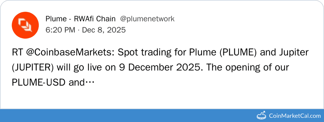 Coinbase Listing of Jupiter and Plume