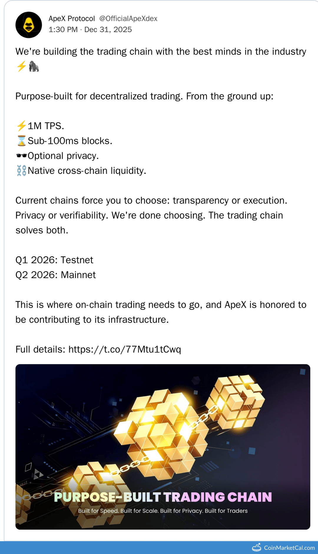 ApeX Trading Chain Testnet Launch