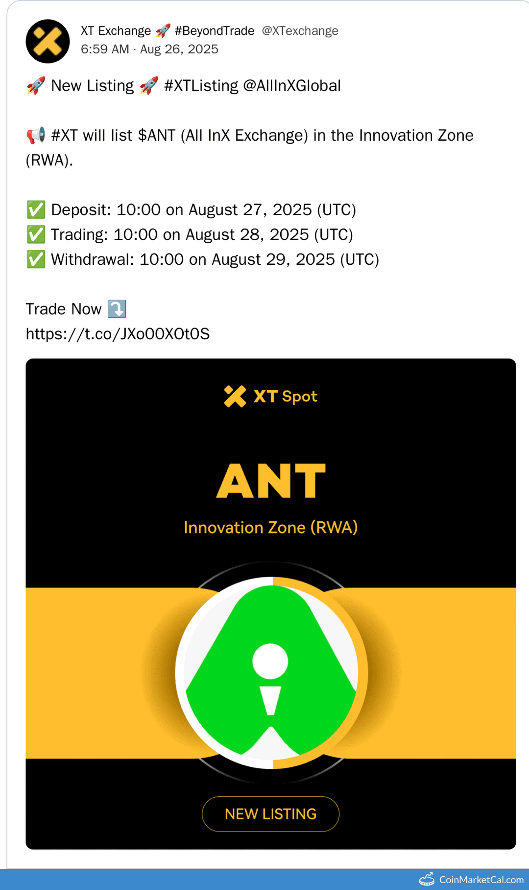ANT Listing on XT Exchange